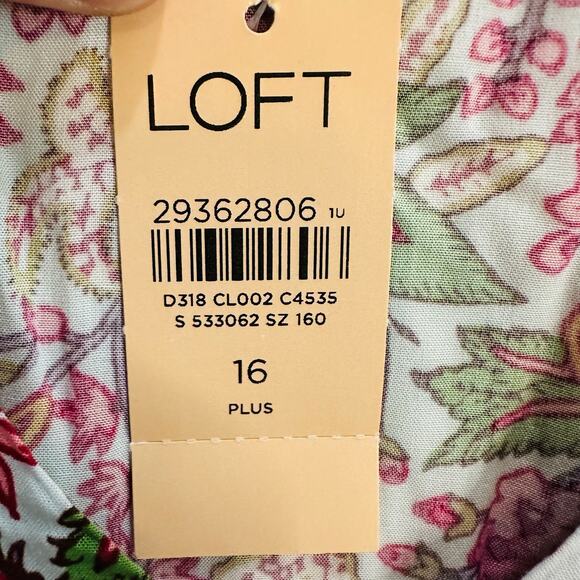 NWT Loft Plus Jungle Ruffle Floral Pocket Button Up Short Sleeve Dress 16 - Picture 5 of 11